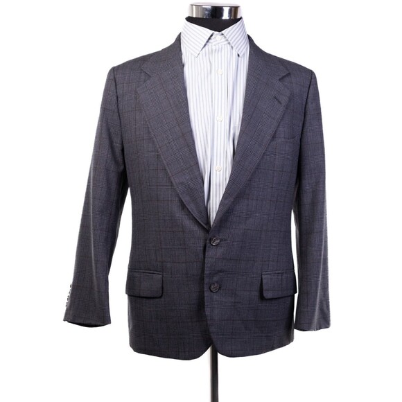 VTG Joseph Abboud Blazer Mens Sport Jacket 40S USA Wool Plaid Light Brown Grey - Picture 2 of 14